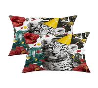Lot de 2 housses de coussin carrées avec imprimé léopard et floral coloré pour décoration d'été, pour maison, canapé, sofa, 50,8 x 30,5 cm
