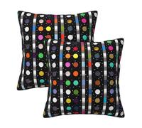 Lot de 2 housses de coussin carrées décoratives à rayures arc-en-ciel et à pois noirs et blancs en polyester doux pour décoration d'intérieur, canapé, chambre à coucher, salon, 40,6 x 40,6 cm