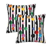 Lot de 2 housses de coussin carrées décoratives à rayures arc-en-ciel et à pois noirs et blancs en polyester doux pour décoration d'intérieur, canapé, chambre à coucher, salon, 40,6 x 40,6 cm