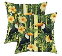 Lot de 2 housses de coussin carrées décoratives d'été avec motif floral de toucan tropical pour maison, canapé, lit, canapé, 50,8 x 50,8 cm, jaune vif