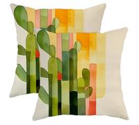 Lot de 2 housses de coussin carrées décoratives d'été, motif cactus et plantes vertes du désert, housses de coussin pour décoration d'été, maison, canapé, lit, canapé, 40,6 x 40,6 cm