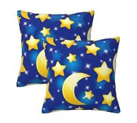 Lot de 2 housses de coussin carrées décoratives pour extérieur, salon, canapé, bureau, voiture, motif lune et étoiles, 40 x 40 cm