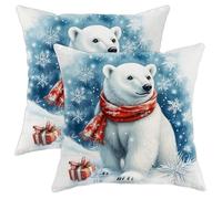 Lot de 2 housses de coussin carrées décoratives pour maison, canapé, lit, canapé, 40,6 x 40,6 cm, motif ours polaire d'hiver, faune arctique blanche