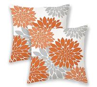 Lot de 2 housses de coussin carrées en lin pour canapé, lit, 45,7 x 45,7 cm, motif géométrique dahlia, couleur automne, gris rouille