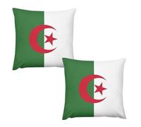 Lot De 2 Housses De Coussin Carrées en Peluche 60 X 60 Cm Motif Drapeau De La République D'Algérie Décoratives avec Fermeture Éclair Invisible pour Salon Canapé Chambre À Coucher