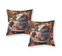 Lot de 2 housses de coussin carrées extra larges Motif tasse à thé caméléon 50,8 x 50,8 cm