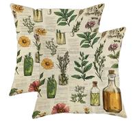 Lot de 2 housses de coussin carrées pour décoration d'extérieur avec plantes aromatiques et plantes botaniques vertes - Pour maison, canapé, lit, canapé, 40,6 x 40,6 cm