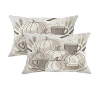 Lot de 2 housses de coussin confortables avec fermeture éclair dissimulée et motif citrouilles, bâton de cannelle, beige d'automne pour maison, chambre à coucher, salon, canapé, canapé (50,8 x 30,5 cm