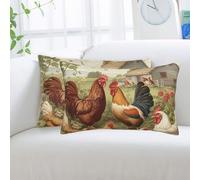 Lot de 2 housses de coussin confortables ultra douces avec fermeture éclair dissimulée - Motif poules et la ferme - 50,8 x 76,2 cm