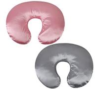 Lot de 2 housses de coussin d'allaitement en satin de soie ultra douce compatible avec Boppy - Protège les cheveux et la peau de bébé - Gris et rose