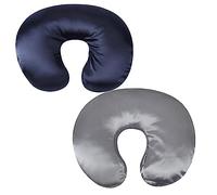 Lot de 2 housses de coussin d'allaitement en satin de soie ultra douce compatible avec Boppy - Protège les cheveux et la peau de bébé - Gris et bleu marine