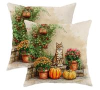 Lot de 2 housses de coussin d'automne à imprimé floral citrouille orange - Décoration saisonnière - Décoration saisonnière pour maison, canapé, lit, canapé, 40,6 x 40,6 cm