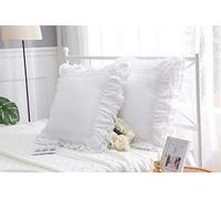 Lot de 2 housses de coussin de luxe en dentelle blanche avec volants en coton, 66 x 66 cm, fermeture éclair élégante