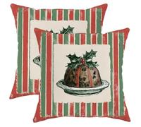 Lot de 2 housses de coussin de Noël carrées à motif dessert de vacances, décoration festive et rustique pour maison, canapé, lit, canapé, 61 x 61 cm, rouge et vert