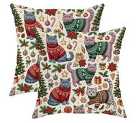 Lot de 2 housses de coussin de Noël en velours doux avec fermeture éclair, motif chats britanniques à poil court pour canapé, salon, lit - 40,6 x 40,6 cm