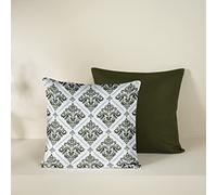 Lot de 2 Housses de Coussin déco imprimé, 100% Coton Satin