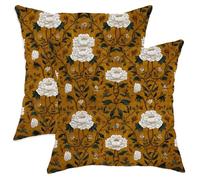 Lot de 2 housses de coussin décoratives à motif floral d'automne, pivoine jaune moutarde, décoration d'intérieur pour canapé, lit, canapé, 40,6 x 40,6 cm