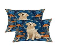 Lot de 2 housses de coussin décoratives avec fermeture éclair dissimulée et fleurs champignons inspirées de la nature pour salon, lit, bureau, canapé, chaise, 50,8 x 30,5 cm, bleu automne