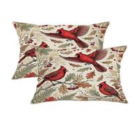 Lot de 2 housses de coussin décoratives avec fermeture éclair dissimulée et motif cardinal d'inspiration naturelle pour maison, salon, chambre à coucher, dortoir, canapé (50,8 x 30,5 cm, rouge)