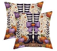 Lot de 2 housses de coussin décoratives avec fermeture éclair dissimulée et motif pattes de sorcière pour Halloween, salon, appartement, lit, canapé, décoration d'Halloween (45,7 x 45,7 cm, violet)