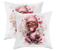 Lot de 2 housses de coussin décoratives avec fermeture éclair dissimulée, motif anges et mignons et ludiques avec fermeture éclair dissimulée, pour maison, salon, chambre à coucher, dortoir, canapé