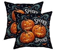 Lot de 2 housses de coussin décoratives avec fermeture éclair dissimulée, motif citrouilles, chauve-souris, nuage d'Halloween, pour salon, lit, bureau, canapé, chaise, décoration d'Halloween, 40,6 x