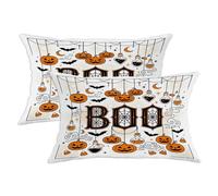 Lot de 2 housses de coussin décoratives avec fermeture éclair dissimulée, motif citrouilles, chauve-souris et citrouilles fantaisistes et ludiques pour Halloween, salon, chambre à coucher, loft