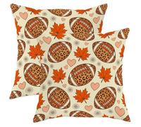 Lot de 2 housses de coussin décoratives avec fermeture éclair dissimulée, motif football, feuilles d'érable espiègles, orange automne (50,8 x 50,8 cm)