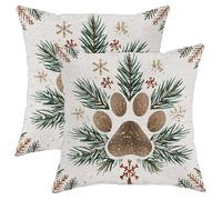 Lot de 2 housses de coussin décoratives avec fermeture éclair dissimulée, motif pattes de pin, flocons de neige, feuilles de pin rustiques, vert d'hiver, 35,6 x 35,6 cm, vert d'hiver