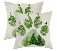 Lot de 2 housses de coussin décoratives avec fermeture éclair dissimulée, motif pattes de pin rustique d'hiver pour maison, salon, chambre à coucher, dortoir, canapé, vert d'hiver (50,8 x 50,8 cm)