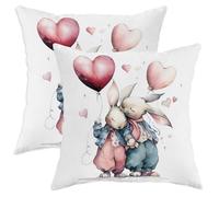 Lot de 2 housses de coussin décoratives avec fermeture éclair dissimulée pour la Saint-Valentin, la Saint-Valentin, la maison, la chambre à coucher, le salon, le canapé - 61 x 61 cm - Motif lapin