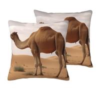 Lot de 2 housses de coussin décoratives avec fermeture éclair dissimulée pour salon, chambre à coucher, canapé, terrasse - 40,6 x 40,6 cm, chameau sable du désert