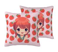 Lot de 2 housses de coussin décoratives avec fermeture éclair dissimulée pour salon, chambre à coucher, canapé, terrasse - 55,9 x 55,9 cm - Motif fraise mignonne