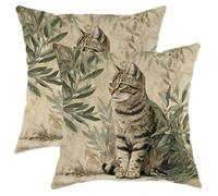 Lot de 2 housses de coussin décoratives avec fermeture éclair dissimulée pour salon, lit, bureau, canapé, chaise, motif chat rustique, feuilles et branches non vertes, 30,5 x 30,5 cm