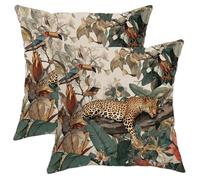 Lot de 2 housses de coussin décoratives avec imprimé animal tropical - Beige léopard et toucan - Décoration d'intérieur pour salon, canapé, lit - 40,6 x 40,6 cm