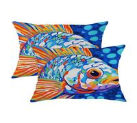 Lot de 2 housses de coussin décoratives avec motif poissons colorés bleu vif, décoration nautique moderne pour canapé, lit, style océan d'été, 50,8 x 30,5 cm