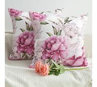 Lot de 2 housses de coussin décoratives avec pivoine blanche - Pour canapé, salon, chambre à coucher, 45,7 x 45,7 cm