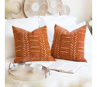 Lot de 2 housses de coussin décoratives BlissBlush rouge brique 18 x 18 cm, style bohème, style ferme, taie d'oreiller douce et confortable