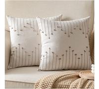 Lot de 2 Housses de Coussin décoratives bohèmes pour lit, Housses de Coussin Neutres et Beiges avec Lignes bronzées pour lit Moderne, Ferme, canapé, Salon, extérieur, 45 x 45 cm