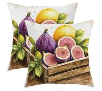 Lot de 2 housses de coussin décoratives carrées à motif de fruits et figue violette et citron jaune, housses de coussin décoratives d'été pour maison, canapé, lit, canapé, 40,6 x 40,6 cm