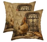 Lot de 2 housses de coussin décoratives carrées avec fermeture éclair dissimulée et fermeture éclair dissimulée - Motif poule de Paris vintage - Pour maison, salon, chambre à coucher, dortoir, canapé