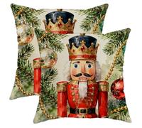 Lot de 2 housses de coussin décoratives carrées avec fermeture éclair dissimulée Motif branches de pin - Décoration de Noël pour salon, lit, bureau, canapé, chaise, décoration de Noël - Rouge - 30,5 x