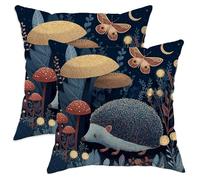 Lot de 2 housses de coussin décoratives carrées avec fermeture éclair dissimulée pour salon, appartement, lit, canapé, décoration de chambre, canapé, 50,8 x 50,8 cm, motif hérisson, champignons