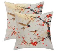 Lot de 2 housses de coussin décoratives carrées avec motif oiseaux d'hirondelle rouge moderne pour décoration de printemps, maison, sofa, lit, canapé, 45,7 x 45,7 cm