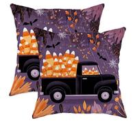 Lot de 2 housses de coussin décoratives carrées d'Halloween à motif camion vintage avec motif de maïs sucré, housses de coussin carrées décoratives d'automne pour maison, canapé, lit, canapé, 40,6 x