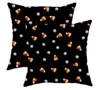 Lot de 2 housses de coussin décoratives carrées d'Halloween à motif de maïs sucré noir pour décoration d'intérieur, sofa, lit, canapé, 35,6 x 35,6 cm