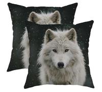 Lot de 2 housses de coussin décoratives carrées et confortables avec imprimé de loup arctique blanc pour maison, canapé, lit, canapé, 61 x 61 cm