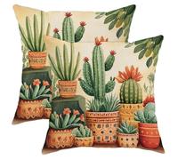 Lot de 2 housses de coussin décoratives carrées motif cactus et plantes du désert vert - Bohème - Décoration d'été pour maison, canapé, lit, canapé, 45,7 x 45,7 cm