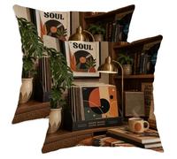 Lot de 2 housses de coussin décoratives carrées rétro en vinyle avec fermeture éclair dissimulée - Motif floral bohème - Pour maison, chambre à coucher, salon, canapé, canapé - 40,6 x 40,6 cm