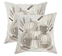 Lot de 2 housses de coussin décoratives confortables avec fermeture éclair dissimulée, motif citrouilles, bâton de cannelle, beige d'automne pour salon, appartement, lit, sofa, décoration 40,6 x 40,6